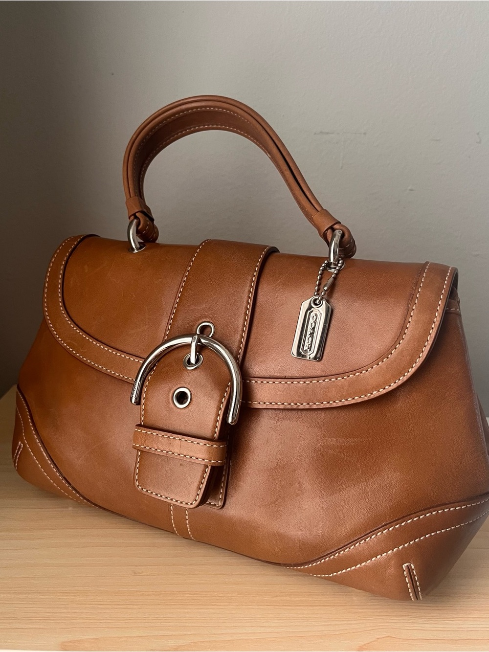 Vintage Coach Leather Soho Rare Tan Top Handle Hand Bag Purse - Picture 3 of 14